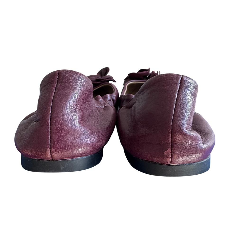 Tory Burch Blossom Flower Scrunch Ballet Flats Burgundy Leather Port Size 7 - Picture 3 of 12